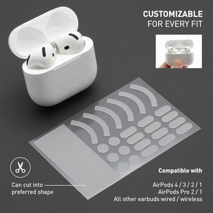 Grip Antislip AirPods 4 Stickers – Secure Fit Tips for Apple AirPods Pro 2/4/3 – Ultrathin, Skinsafe Adhesive – Fits in Charging Case – Workout Stability & Comfort – 25 Replacement Covers