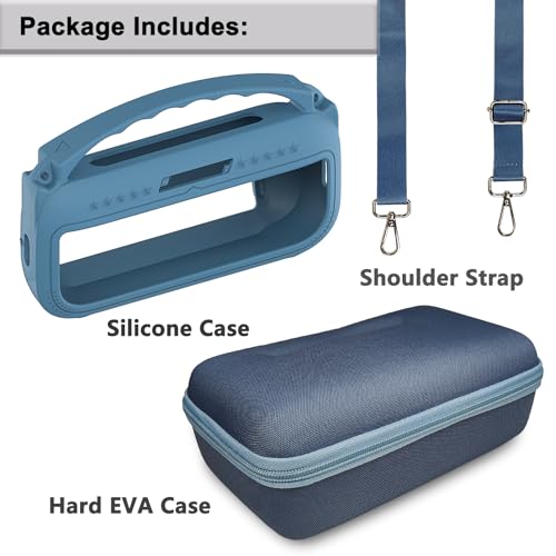 JCHPINE Silicone Cover and Carrying Case for Bose SoundLink Flex Speaker | Protective Cases with Handle and Shoulder Strap, Soft Silicone Cover and Hard Travel Case (Blue) - color: Blue Case
