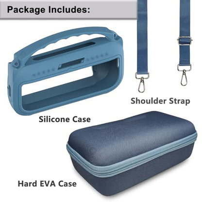 JCHPINE Silicone Cover and Carrying Case for Bose SoundLink Flex Speaker | Protective Cases with Handle and Shoulder Strap, Soft Silicone Cover and Hard Travel Case (Blue) - color: Blue Case