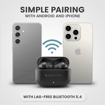Back Bay Audio True Wireless Earbuds Noise Cancelling Earbuds, Premium ANC - color: Black