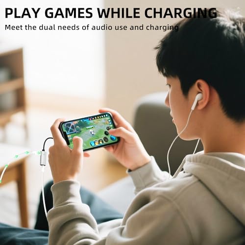 for iPhone Aux Adapter for 14 13 Pro Max Lightning to 3.5mm Headphone Jack (2in1) for Apple Audio Charger Splitter Lighting Connection Auxiliary Earbuds Converter Adaptor Double Cable Car Mfi Dongle
