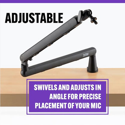 On-Stage MBS-LP1 Low-Profile Broadcast Boom Arm – Adjustable Mic Stand with 5/8" Thread, Cable Management, C-Clamp & Flange Mount – Quiet Hinges, 360° Swivel for Podcasting & Streaming