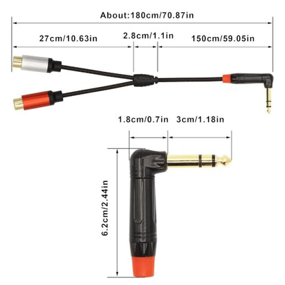 1/4 inch to Dual RCA Audio Cable 5.9ft, Gold Plated Right Angle 6.35mm Quarter inch Male TRS Stereo Plug to 2 RCA Phono Female Audio Y Splitter Cable,1.8m - size: 1.8M/5.9ft