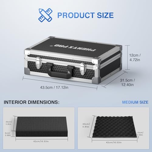 Phenyx Pro Medium Carrying Case with Customizable Pre-Diced Foam PCSE-M | Aluminum Alloy Frame, Protective Gear Storage, Single/Dual Wireless Mic Systems, Equipment Transport - size: Medium (17.1×12.6×4.1 Inch)