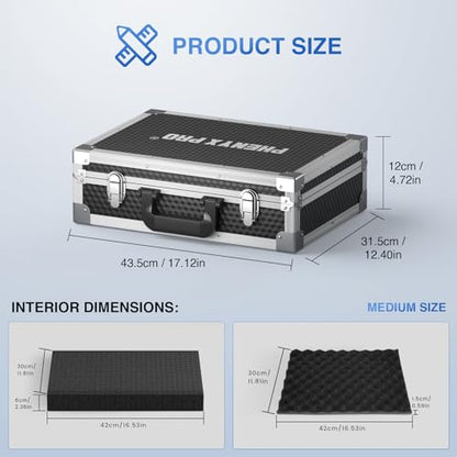 Phenyx Pro Medium Carrying Case with Customizable Pre-Diced Foam PCSE-M | Aluminum Alloy Frame, Protective Gear Storage, Single/Dual Wireless Mic Systems, Equipment Transport - size: Medium (17.1×12.6×4.1 Inch)