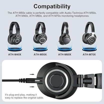 Zosvoses ATH M50x Replacement Cable Compatible with Audio Technica ATH-M50x, ATH-M40x, ATH-M60x, ATH-M70x Headphones, 5-10ft