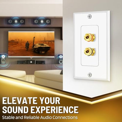 TNP Home Theater Wall Plate - Banana Plug Wall Plate, 1 Speaker Wire Wall Plate with Gold-Plated Terminals, Single Gang Audio Wall Plate, in-Wall Surround Sound Connection Plates, White, 2 Pack - size: 1-Speaker, 2 Pack