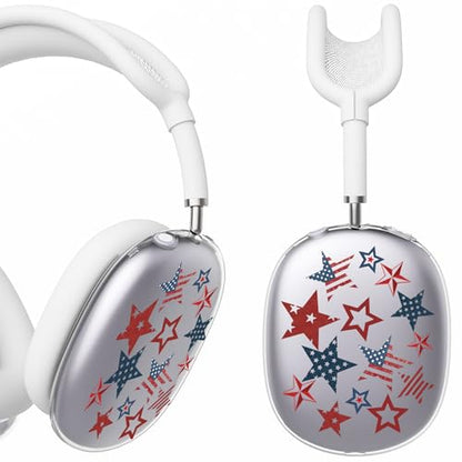for AirPods Max 2/1 Headphones 4th of July Patriotic Ear Covers | America Stars Clear Ear Cups Cover | White Silicone Ear Pad Case Headband Cover for Apple AirPods Max 2/1 (2026/2024/2020) - color: America Stars A