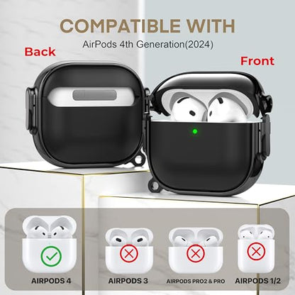 for AirPods 4 Case with Safety Lock, Magsafe Compatible,Black | Double Secure Lock,Drop Protection,Two-Piece Design,with Gold Keychain, Anti Lost, Dustproof, Cute AirPod 4 Case - color: Black, size: AirPods 4 Case