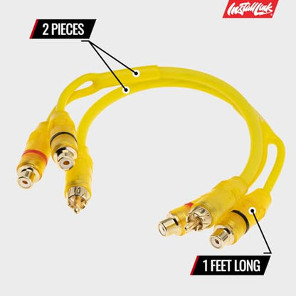 Install Link RCA Y Adapter Cable, 1-Female to 2-Male Splitter, 2-Pack (OFC) | Pure OFC Copper, 1ft, Feeds One Stereo Signal to Two Components, for Subwoofer, Home Theater, Car Audio Amplifier, Studio - color: Frosted Yellow, size: 1-Male to 2-Female