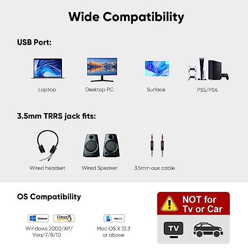 CableCreation USB Audio Adapter,External Sound Card with 3.5mm Jack and Mic | USB Stereo Adapter with 3.5mm Headphone and Microphone Jack for Windows, Mac, Linux, PC, PS4, Laptops, Plug and Play, White - color: White, size: 1-Pack
