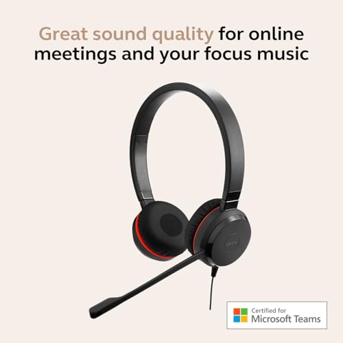 Jabra Evolve 30 II (2025 Edition) Wired Dual-Ear Headset with Mic, Black | 3.5mm Jack or USB-A/USB-C Connectivity, Noise-Cancelling Microphone, Microsoft Teams Certified, Call Control for Work Calls - color: Black, style: Teams Certified