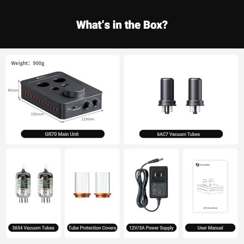 Fosi Audio GR70 Tube Headphone Amp Preamp, Authentic Tube-Amplification with Vacuum 5654W*2 & 6AC7*2, Mini HiFi Preamplifier for Home Audio, 3.5mm & 6.35mm Jacks Supporting 16-300 ohms Impedance