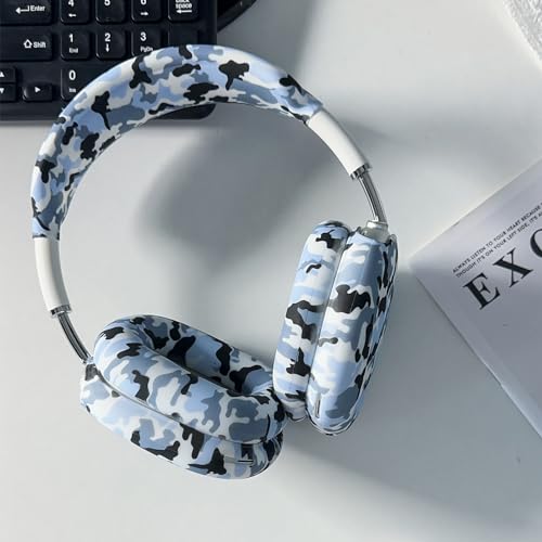 4 in 1 Silicone Case Cover Compatible with Apple Airpods Max 2/1 Headphones(2026/2024/2020), Printed Ear Pad Case Cover Ear Cups Cover and Headband Cover Headband Pad Accessories (Camouflage Blue) - color: Camouflage Blue