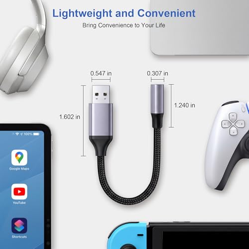 2 Pack USB to 3.5mm Jack Audio Adapter, External Sound Card, Mic-Supported USB to Aux Adapter Compatible with Headset, Laptop, PC, Linux, PS4, PS5 and More Devices