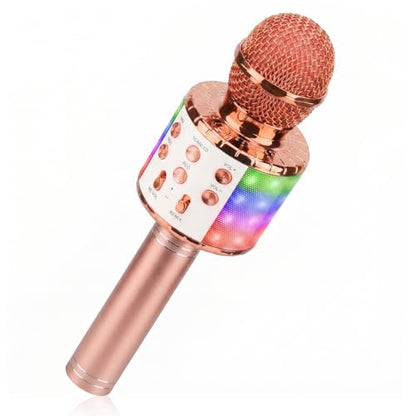 ShinePick Karaoke Microphone, 4 in 1 Wireless Microphone with LED Lights Handheld Portable Karaoke Machine, Home KTV Player, Compatible with Android & iOS Devices(Pink) - color: pink