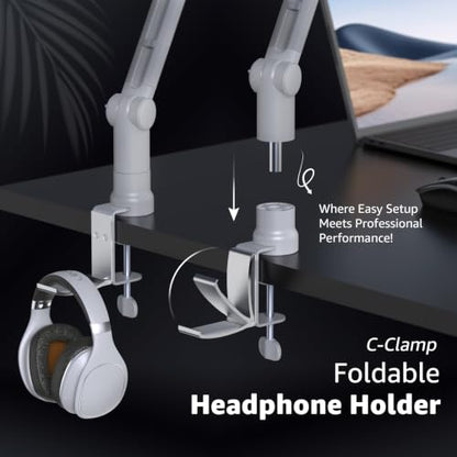 IXTECH Microphone Boom Arm with Desk Mount, 360° Rotatable, Adjustable and Foldable Scissor Mounting for Podcast, Video Gaming, Radio and Studio Audio, Sturdy and Universal. - color: MATTE SILVER