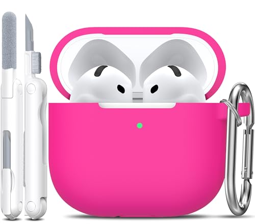 AirPods 4 Case With Cleaner Kit, Full Protective Soft Skin Silicone Cover With Keychain for Men Women, Compatible With Apple AirPods 4th Generation 2024, Rose Pink - color: C Rose Pink