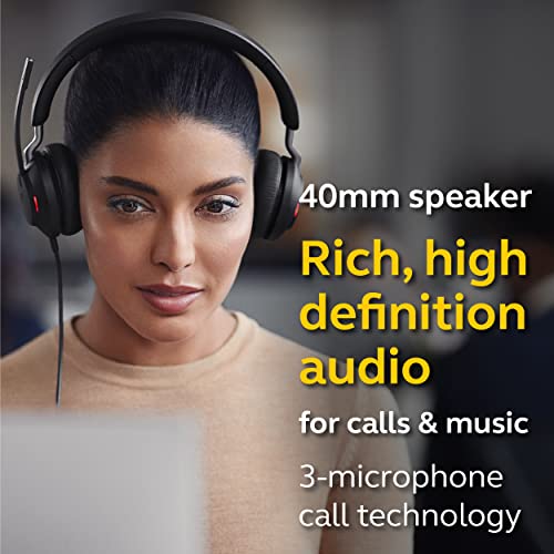 Jabra Evolve2 40 MS Wired Headphones, USB-A, Stereo, Black – Telework Headset for Calls and Music, Enhanced All-Day Comfort, Passive Noise Cancelling Headphones, MS-Optimized with USB-A Connection - size: Microsoft Teams, style: Stereo (USB-A)