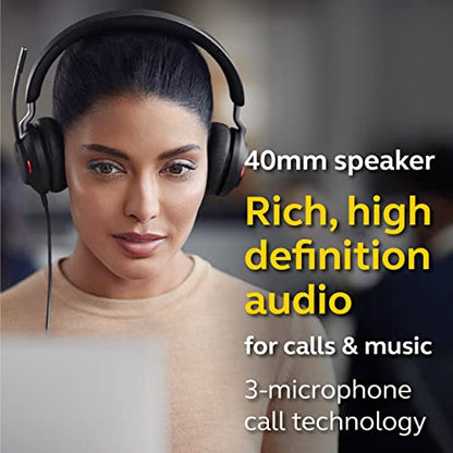 Jabra Evolve2 40 MS Wired Headphones, USB-A, Stereo, Black – Telework Headset for Calls and Music, Enhanced All-Day Comfort, Passive Noise Cancelling Headphones, MS-Optimized with USB-A Connection - size: Microsoft Teams, style: Stereo (USB-A)