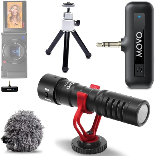 Movo VXR10 Shotgun Mic with WM-VXR10 Wireless Camera Microphone Adapter and Tripod - Compatible with Canon, Sony, Nikon and Other DSLR Cameras - Ideal for Vlogging, Filmmaking, and Content Creation - style: 3.5mm / Camera