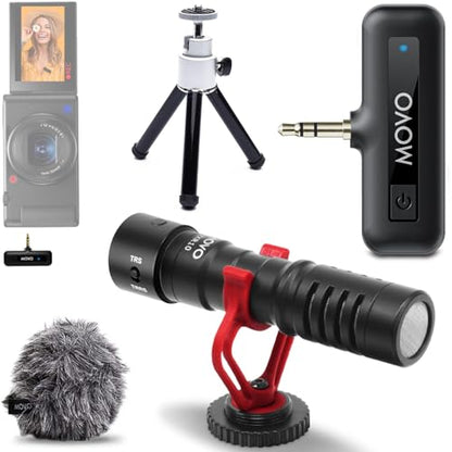 Movo VXR10 Shotgun Mic with WM-VXR10 Wireless Camera Microphone Adapter and Tripod - Compatible with Canon, Sony, Nikon and Other DSLR Cameras - Ideal for Vlogging, Filmmaking, and Content Creation - style: 3.5mm / Camera