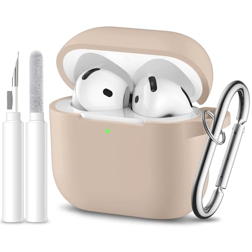 for Airpods 4th Generation Case Cover(2024),Soft Silicone Full Protective Case for AirPods 4 Case with Keychain & Cleaner Kit,Compatible with Apple Airpods 4 for Women,Men（Milktea） - color: Milktea