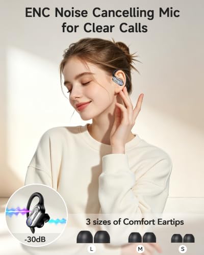 Wireless Earbuds, Bluetooth Headphones 6.1, 90H Playtime Ear Buds with Hooks for Sports, Dual LED Display Earphones IPX7 Waterproof for Gym/Runing/Workout