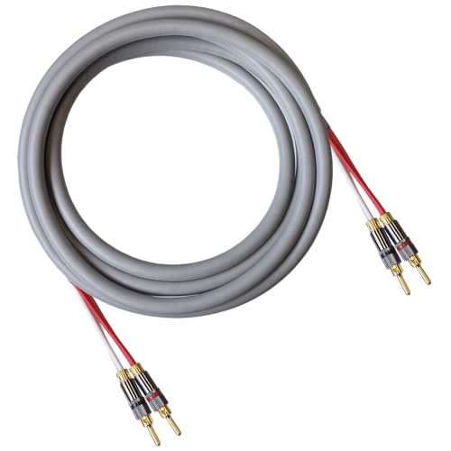 Blue Jeans Cable Canare 4S11 Speaker Cable, with Ultrasonically-Welded Conventional (Non-Bi-Wire) Terminations, (One Cable - for one Speaker); Assembled in The USA (10 Foot, Grey, Bananas to Bananas) - color: Grey, size: 10 foot, style: Bananas to Bananas