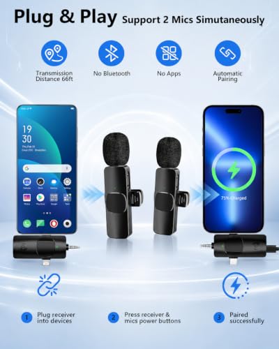 UBeesize Vlogging Kit for Phone with 2 Wireless Mics, 2 Tripods & LED Light