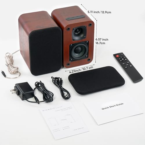 RIOWOIS Powered Bookshelf Speakers, Desktop Speakers for Record Player | 40W, 2.75" Woofer, Silk Dome Horn Tweeter, Supports TV-ARC/Optical, AUX/Bluetooth 5.3 Input, Compatible with Fire TV Remote