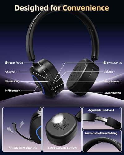 Wireless Headset with Mic for Work, Bluetooth Headset with Noise Cancelling | Wireless Headphones with Mic & USB Dongle, 40H & Mute, Ideal for PC/Call Center/Computer/Laptop/Study - color: black/gray