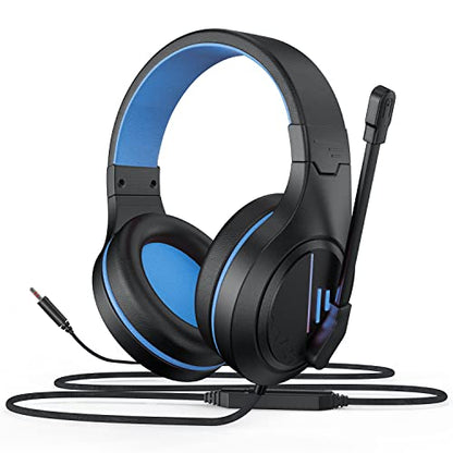 Anivia MH601 Blue Headphones with Microphone Wired Headset with Active Noise Canceling Microphone, 3.5mm Audio Jack Stereo Headphone (Game/Work/School) - color: Blue