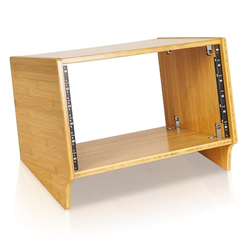 Sound Town DIY 6U Angled Desktop Turret Studio Rack, Solid Carbonized Bamboo, Assembly Required (STBR-6SL) - size: 6U, Angled
