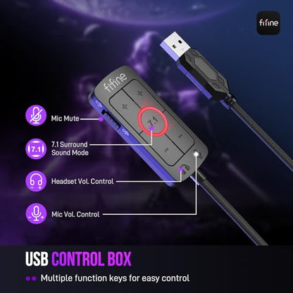 FIFINE H9 Wired Gaming Headset with Microphone, 3.5mm and USB Connectivity | 50mm Drivers, 7.1 Surround Sound, Lightweight, Soft Ear Cusion, Detachable Boom Mic, USB Control Box, for PC, Xbox, PS4/5 - color: Black