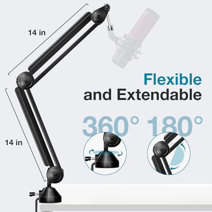 InnoGear Mic Stand Desk Cable Management Microphone Boom Arm for Blue Yeti | Hidden Springs, Heavy Hold, Precise Positioning, Easy to Adjust, Metal Construction, Organized Cables, For Blue Yeti
