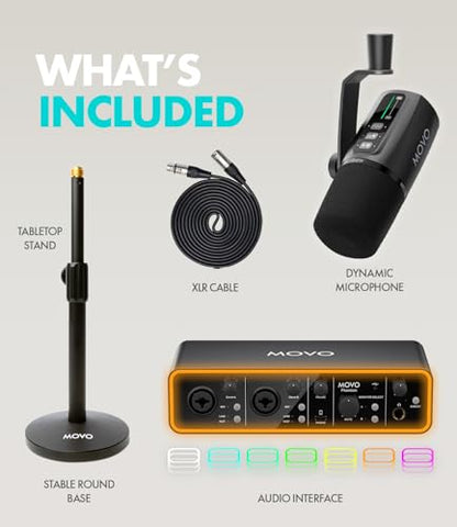 Movo Music/Audio Interface Bundle - Phantom USB Audio Interface, UM6 XLR/USB-C Dynamic Microphone, and Tabletop Stand - Professional Studio Setup for Musicians, Singers, and Producers - style: with 1 Microphone and Desk Stand