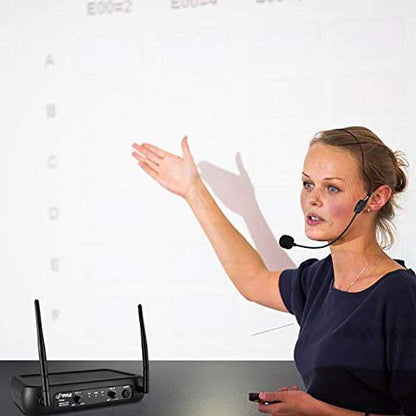 Pyle Dual Channel Wireless Microphone System - VHF Fixed Dual Frequency Wireless Mic Receiver Set with 2 Lavalier, 2 Headset Mics, 2 Transmitter, Receiver - For PA, Karaoke, Dj Party - Pyle PDWM2145