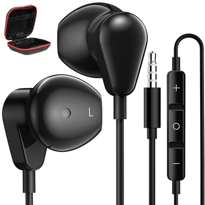 Jelanry 3.5mm Earbuds with Microphone Wired Headphones for Laptop PC, Black | Sport Headset for iPhone 6 6s Samsung A25 A15 S10 Laptop PC Chromebook Switch Airplanes Kindle Fire Kids School Students Gift - color: Black