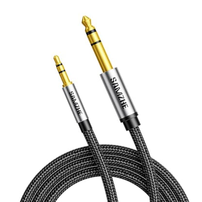 SAMZHE 1/8 to 1/4 Stereo Cable 3.5mm TRS to 6.35mm Audio Cable Guitar to Aux Male Cord with Alum Alloy Housing and Nylon Braid for Guitar, Laptop, Home Theater Devices, Speaker and Amplifiers 6.6FT - size: 6.6 FT