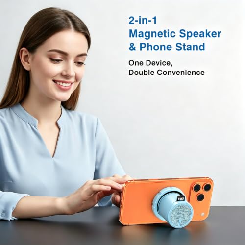 EWA Shower Speaker, Magnetic Portable Bluetooth Speaker with Phone Stand,Metal Portable Wireless Mini Speakers Waterproof with Rotary Control,for Bathroom Gym Home, Birthday Gifts (Blue) - color: Blue