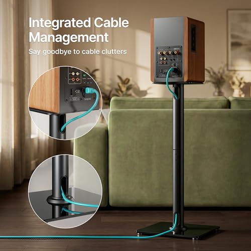 Speaker Stands Pair, 30" Fixed Height, 55lbs Weight Capacity, Glass Base | 11.8" Base, Cable Management, Freestanding Speaker Floor Stand for Surround Sound, Tempered Glass Base