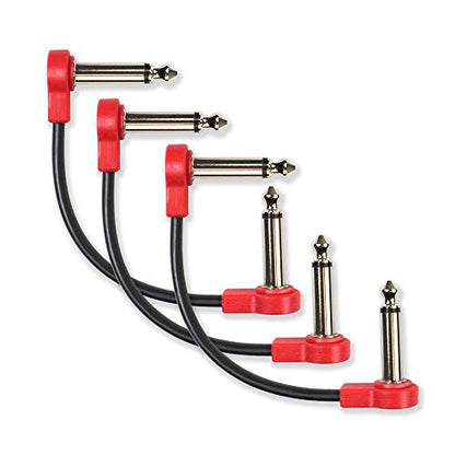Flat Low Profile Guitar Patch Cable 6 inch for Effects Pedals, 1/4 inch Right-Angle, Red, 3-Pack New Version - color: Red, size: 6"