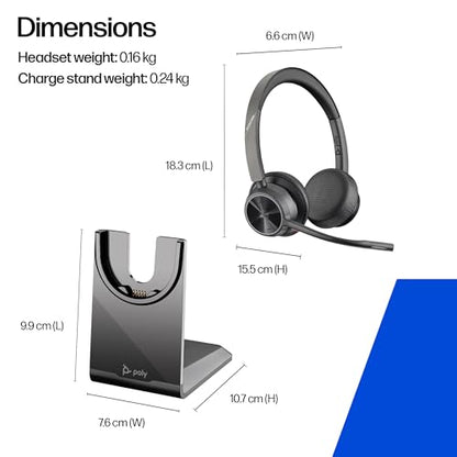 Poly Voyager 4320 UC Wireless Headset & Charge Stand (Plantronics) - Stereo Headphones w/Noise-Canceling Boom Mic - Connect PC/Mac/Mobile via Bluetooth (Renewed)