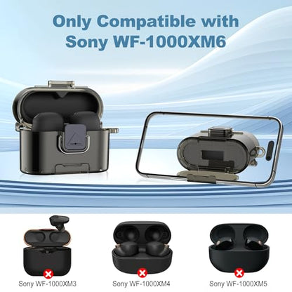 [with Safety Lock] for Sony WF-1000XM6 Case Cover, Soft TPU Clear Protective Earbuds Case with Cleaning Kit & Carabiner, Wireless Charging Headphone Accessories for Men Women(Clear Grey) - color: Clear Grey