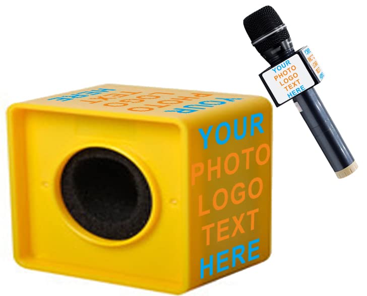 Custom Microphone Logo Live Equipment Box Cube Triangle Interview Box Karaoke mic Flags (Yellow Square) - color: yellow trapezoid