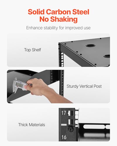 VEVOR 20U Server Rack, Open Frame Network Rack,4-Post Floor Standing or Wall Mounted, Includes 2PCS Vented 1U Rack Shelves & Mounting Hardware, Computer Wall Rack for 19" IT/AV Equipment - size: 20U Server Rack