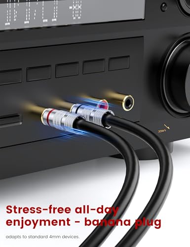 MOSWAG Banana Plugs for Speaker Wire (5 Pairs/10 pcs) Banana Plug Adapter | Brass Speaker Connectors with Dual Set Screws, Black and Red Shell Banana Plugs for Home Theater, A/V Receiver, Amplifiers - size: 5 Pairs