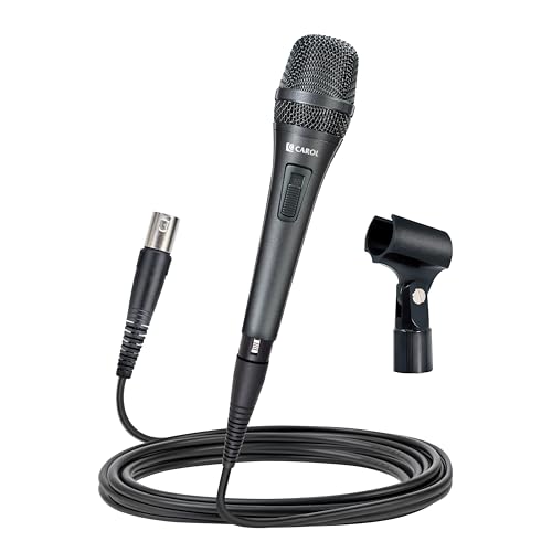 CAROL AC-910S XLR Wired Vocal Microphone, Dynamic Cardioid with Switch | AHNC dual-engine noise canceling tech for singing, studio, and stage. incl. 14.8ft (4.5m) XLR cable, mic clip - style: AC-910S (with Switch)