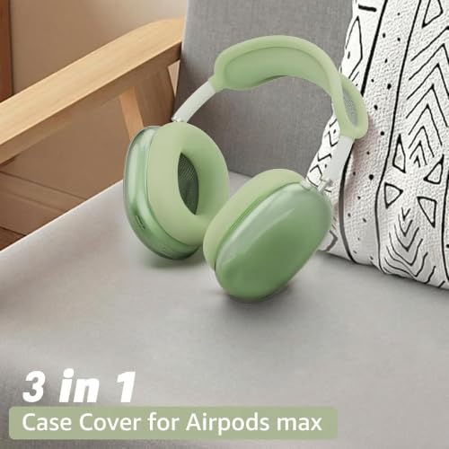 MOLOPPO 3 in 1 Case Cover Compatible with AirPods Max 2/1 2024/2020, Green | Anti-scratch Clear Soft TPU Ear Cups /Silicone Ear Pad Case /Headband Cover for AirPods Max, Transparent Accessories for Max - color: A8-Transparent Green